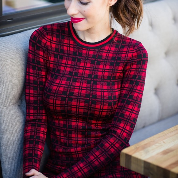 TORN BY RONNY KOBO ABIR ASYMMETRIC HEM CHECK DRESS - Picture 7 of 7